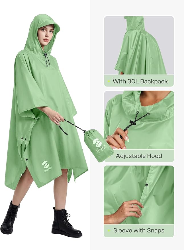 SaphiRose Hooded Rain Poncho Waterproof Raincoat Jacket for Men Women Adults