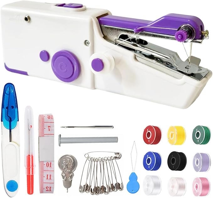 Handheld Sewing Machine for Beginners, Mini Sewing Machine for Quick Stitching with Sewing Kits Suitable for Home,Travel,DIY(Purple)