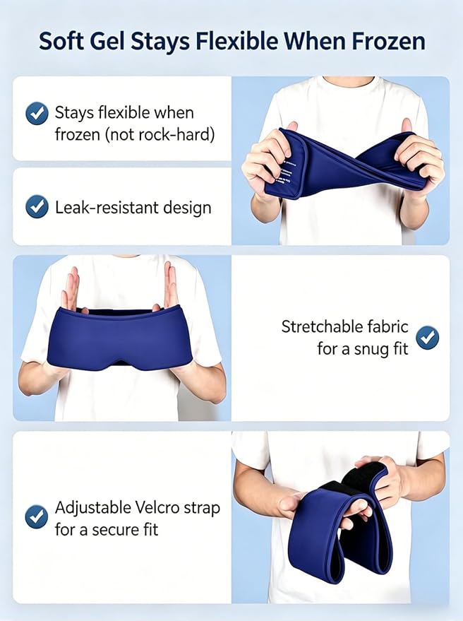 Cooling Gel Eye Mask for Puffy Eyes, Eye Ice Pack Migraine & Headache Relief, Full Eye-Area Cold Compress for Eyes & Temples, FSA Eligible HSA, Reusable Adjustable Fit for Post Surgery Recovery
