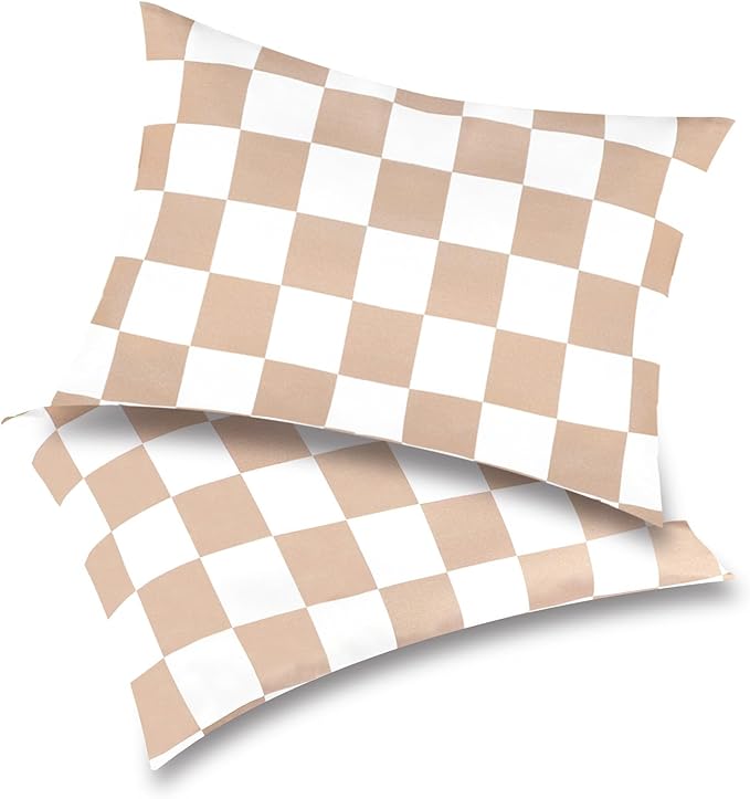 TANOFAR 2 Pack Toddler Pillowcase for 13x18 Pillow, Soft Stretchy Toddler Pillow Case with Envelope Closure, Bedding Small Pillow for Boys and Girls Aged 2-5 Years, Checkerboard Yellow
