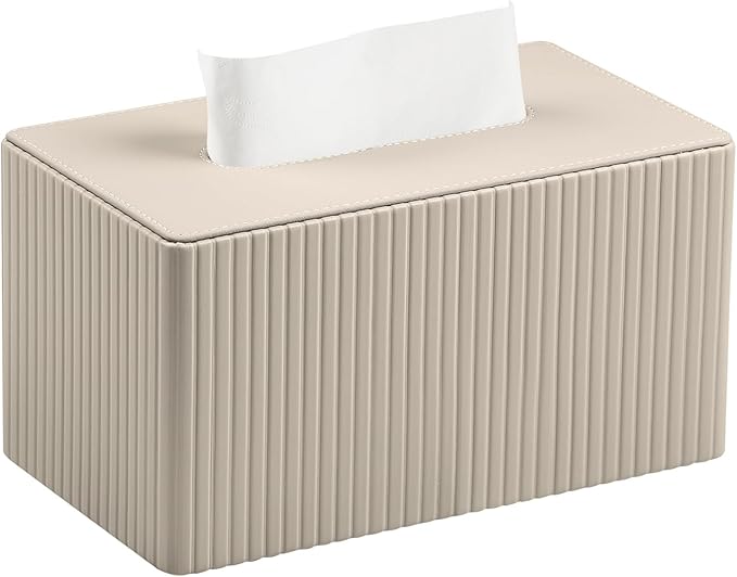 Extra Large Tissue Box Cover for Standard Size 180 to 230 Count Box of Tissues, PU Leather Rectangle Tissue Holder with Magnetic Closure (Beige)
