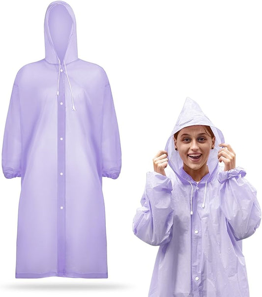 Rain Ponchos for Adults Reusable Rain Coats with Hood and Drawstring Thicken Ponchos Waterproof for Women(Purple)
