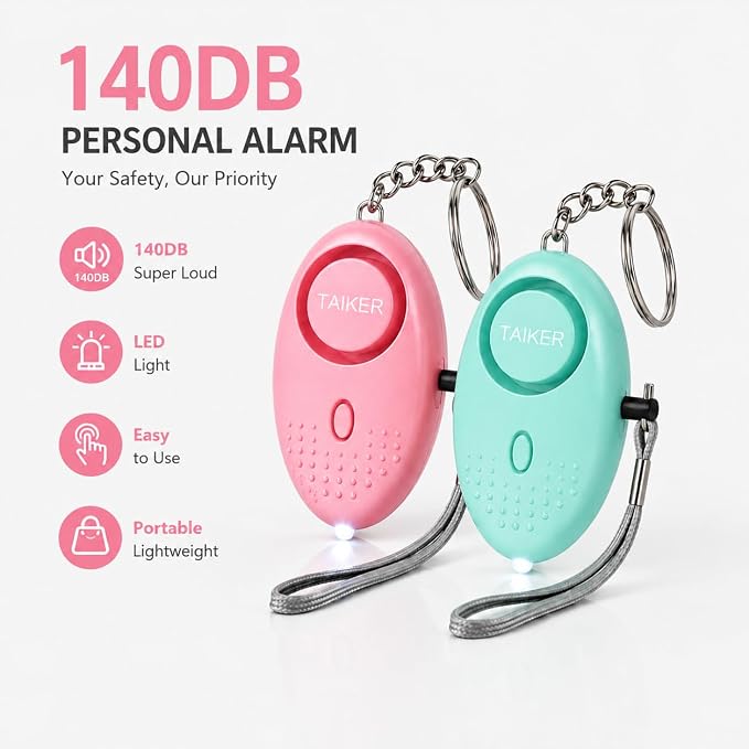 Personal Alarm for Women 140DB Emergency Self-Defense Security Alarm Keychain with LED Light for Women Kids and Elders-2 Pack (Aqua Marine & Pink)