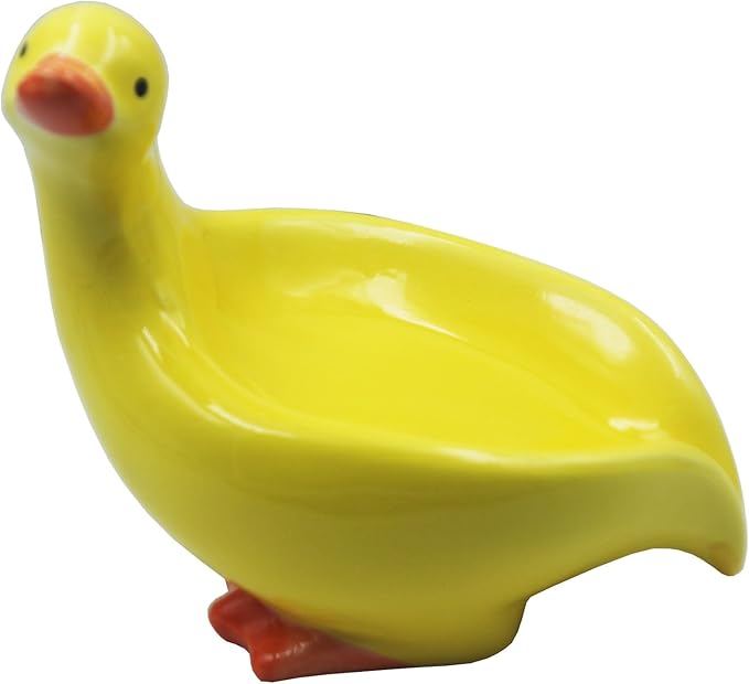 Ceramic Soap Dish,Cute Duck Shaped Self Draining Soap Holder, Sponge Holder, for Shower,Bathroom,Kitchen (Yellow)