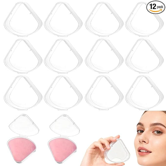 12 PCS Powder Holder Cases Triangle Makeup Puffs Container Clear Make Up Sponge Storage Reusable Makeup Sponge Container Portable Cosmetic Puff Box Pocket Cosmetic Puff Box for Travel
