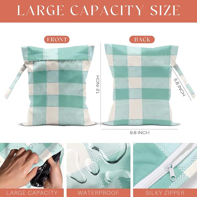 Floral Gingham Print Wet Dry Bag, Reusable Washable Waterproof Wet Bag for Swimsuit Diaper Dirty Clothes, Set of 3, Portable Storage Pouch for Travel Beach Pool Gym Camping, Cute Flower Lover Gifts