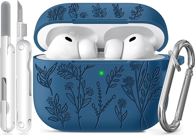 Ekoonpft for Airpods Pro 3 Case, Flower Engraved Cases for Apple AirPods Pro 3rd Generation 2025, Soft Silicone Cover for Men Women Girly with Cleaning Kit & Keychain, Anti-Scratch, Shockproof