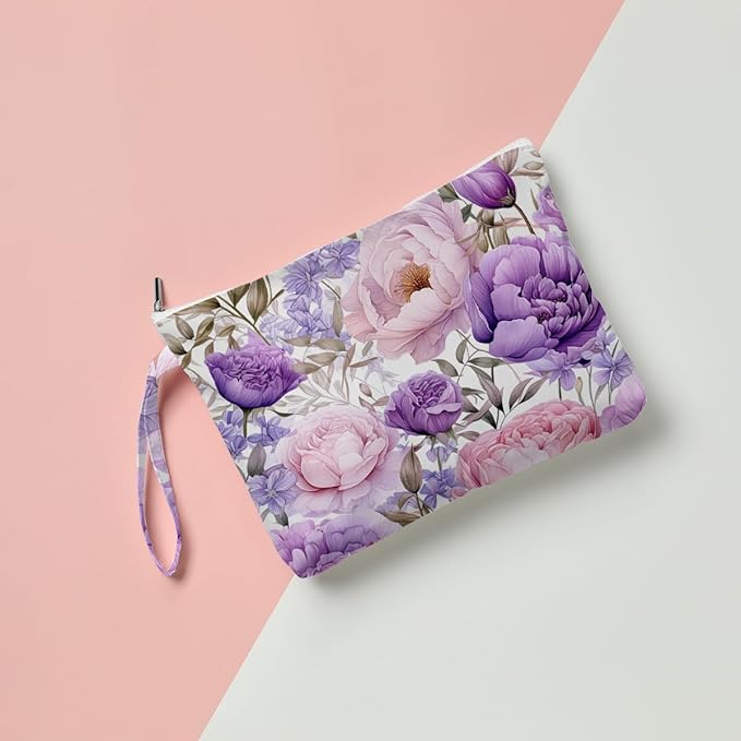Fokongna Floral Print Wet Bag, Small Portable Waterproof Multi-Functional Organizer for Women, Ideal for Daily, Beach & Travel, Lilac & Pink Orchid Elegance