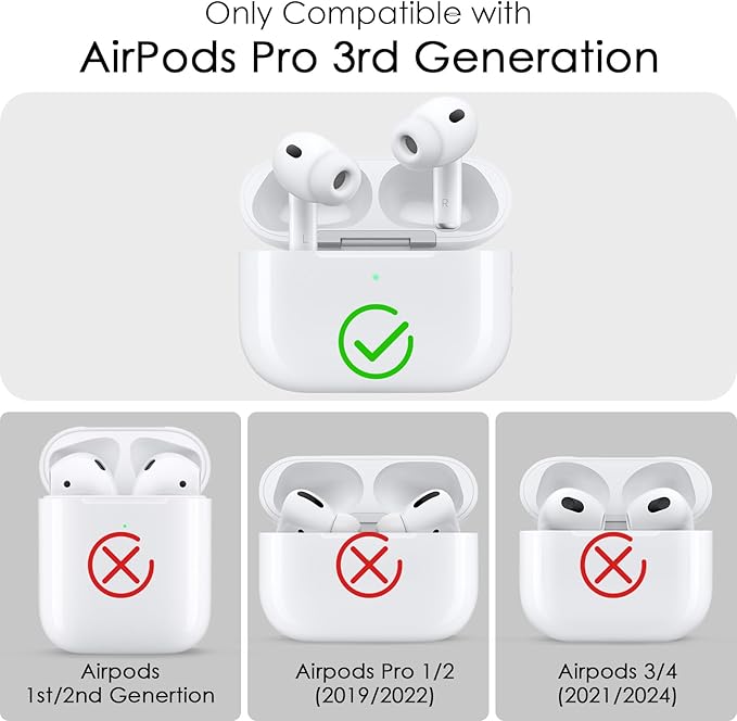 Case for Apple Airpods iPods Pro 3 Cases Cover Clear 2025 Cute Women, VISOOM Cute Air Pods Pro3 Case Clear Transparent Airpods iPods Pro 3rd Gen Protective Cases with Keychain/Lock/Cleaning Kit-Black