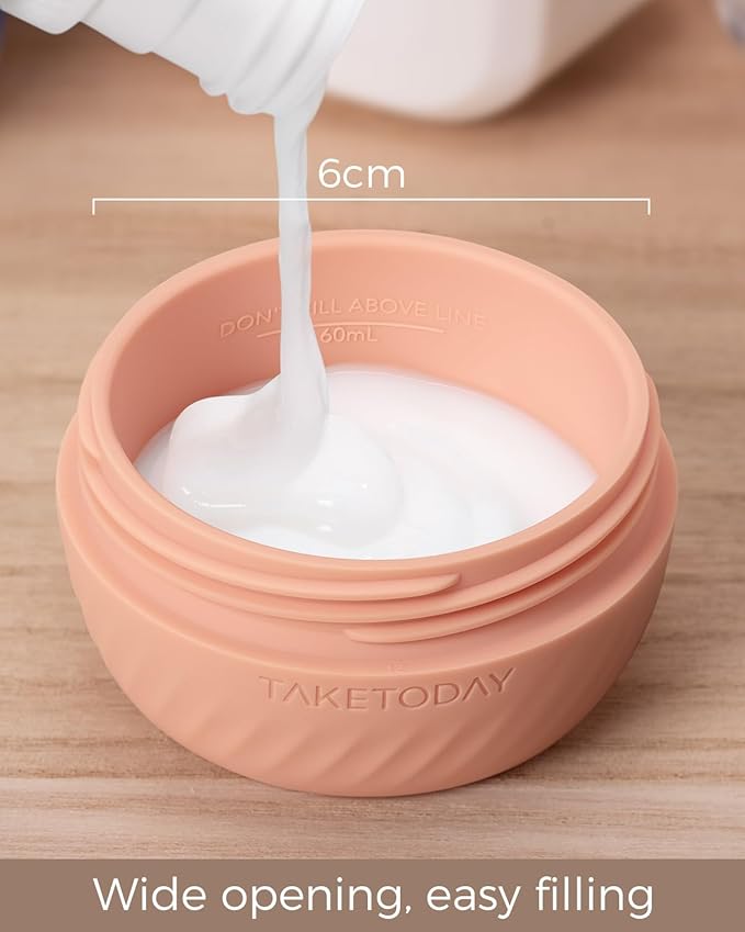 TakeToday Travel Containers for Toiletries, Leak-Proof, TSA Approved, Refillable Silicone Cylindrical Cream Jars with Lid for Cosmetic Toiletry, 2oz, 4 Pack, Apricot