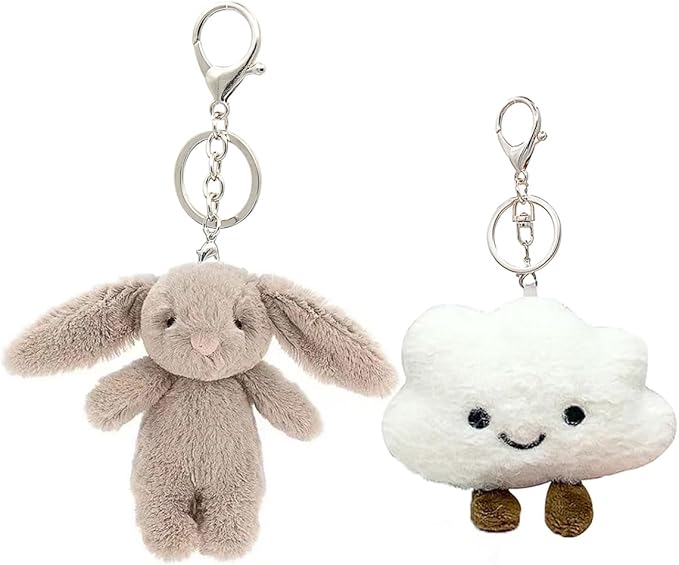 Miokkley Cute Bunny Plush Keychain for Backpack, 3.5" Inch Mini Rabbit Keychain Purse Charm Pendant Gift for Women