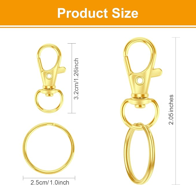 60PCS Keychain Making Kit, Including 30PCS Keychains Clips Hooks and 30PCS Key Chain Rings, Lobster Claw Clasps with Keychains Rings Accessories for Crafts, Gold