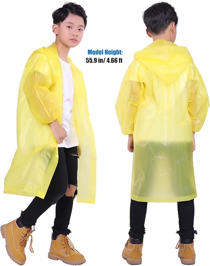Kids Rain Jacket, 2 Pack Rain Ponchos for Kids - Reusable Raincoats for Boys and Girls Waterproof Outdoor Rain Gear