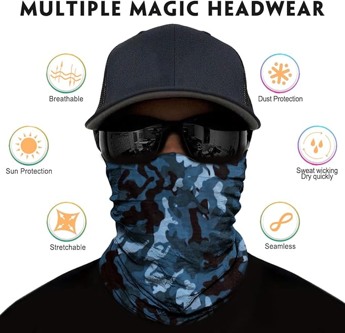 Neck Gaiter for Men Women Headwear Bandana Head Wrap Face Scarf Mask Cover Warmer Balaclava-Seamless & Versatile