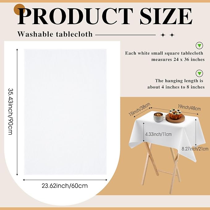 Oudain 2 Pcs Small Tablecloth Washable Fabric Folding TV Tray Table Cloth Polyester Solid Color Nightstand Cover for Bedside Table Side Outdoor Indoor(White,24 x 36 Inch,Classic Edge)