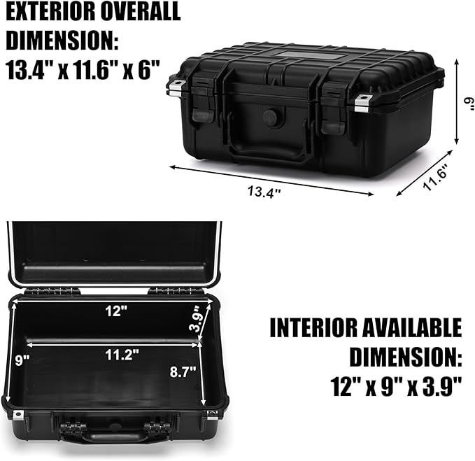 Mayouko 13.4" Waterproof Plastic Toolbox with Foam Insert, 13.4" x 11.6" x 6", IP67 Lockable Storage Box, Customizable Foam, Shockproof Hard Case Weatherproof Container, Protective Hard Camera Case