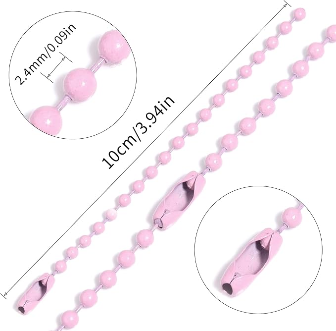Lemonkey 100Pcs Ball Beads Chains Bulk,Pink Keychains Rings Metal Chains,4 Inch Dog Tag Metal Small Chains with Connectors for Hanging Decoration