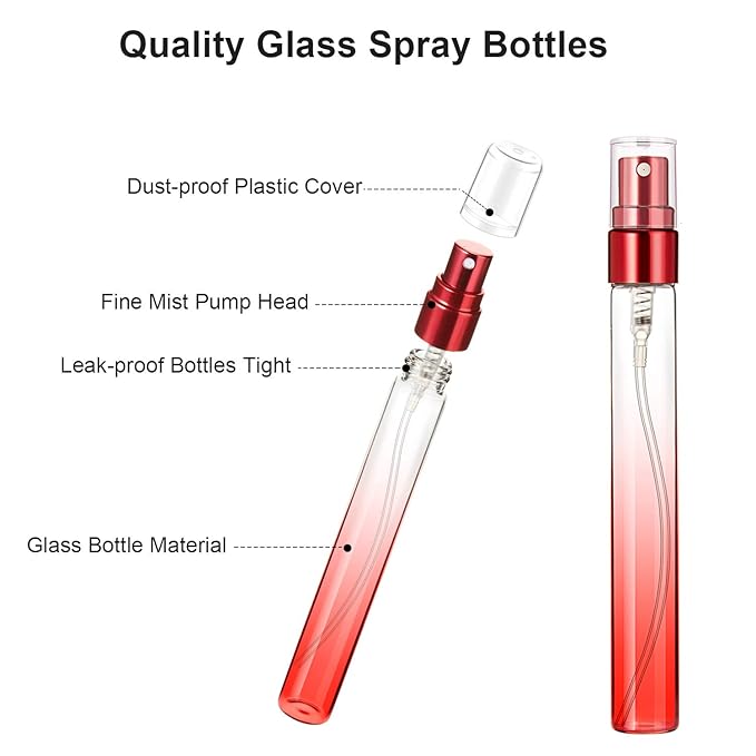 18 Pieces Mini Travel Perfume Spray Bottles 10 ml Colorful Glass Fine Mist Sprayer Empty Spray Bottles Refillable Container Perfume Atomizer for Cleaning, Essential Oil, Liquid, 6 Gradient Colors