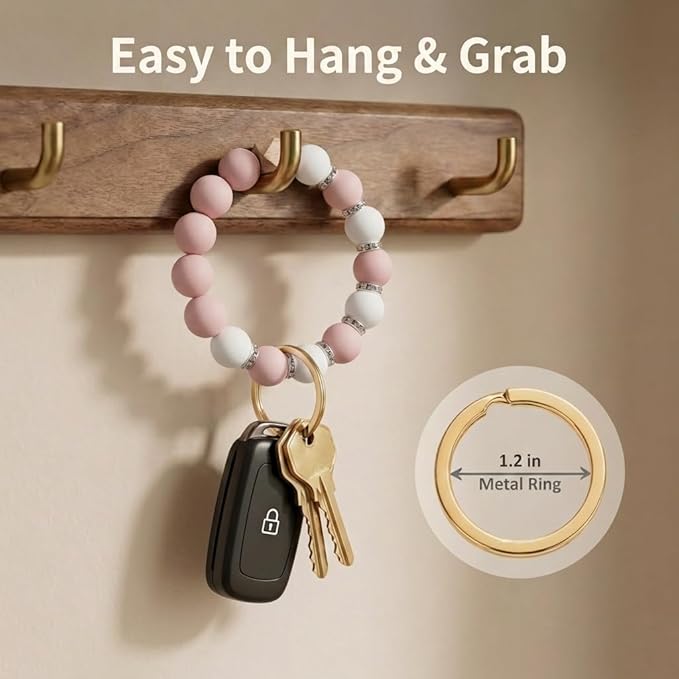 BIHRTC Key Ring Bracelet Car Keychain Holder Wristlet Silicone Women Beaded Bangle Chains