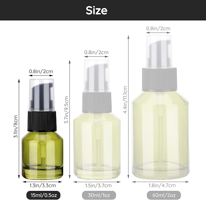 Segbeauty 18pcs 0.5oz Glass Travel Size Containers for Lotions, Mini Empty Lotion Bottles Pump Dispenser Refillable, 15ml Travel Containers for Creams, Small Hair Oil Pump Bottle Liquids Foundation