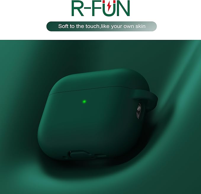 R-fun for AirPods Pro 3 Case (2025), Soft Silicone Protective Case Cover Compatible with Apple AirPods Pro 3rd Generation (USB-C Cable) for Women Men with Cleaning Kit and Keychain, Black Green