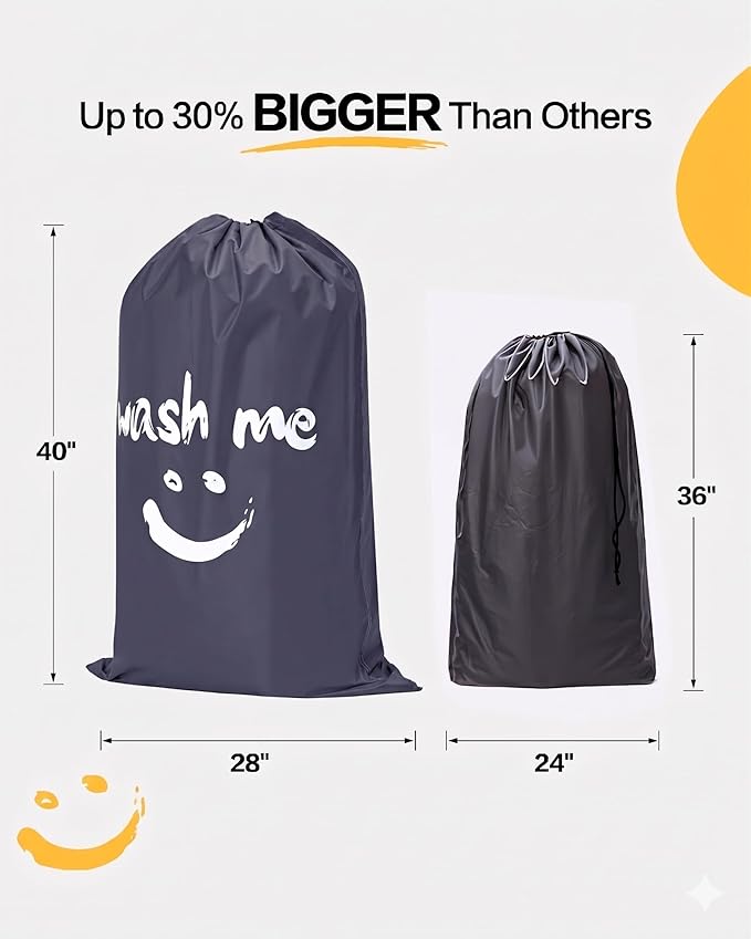 HOMEST XL Wash Me Travel Laundry Bag, Dirty Clothes Organizer, Large Enough to Hold 4 Loads of Garments, Easy Fit a Hamper or Clothing Basket, Grey