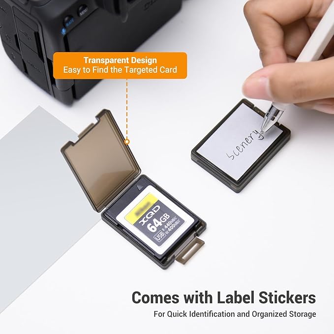 KIWIFOTOS 12 Pack CFexpress Type-B/XQD Memory Card Sleeve Case Translucent Black Plastic Storage CFB Anti-Shock Card Holder