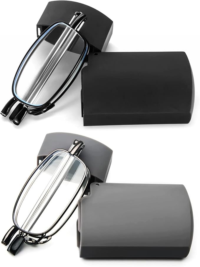2 Pack Folding Reading Glasses Stainless Steel Mini Anti-Blue Light Blocking Reader for Men Women