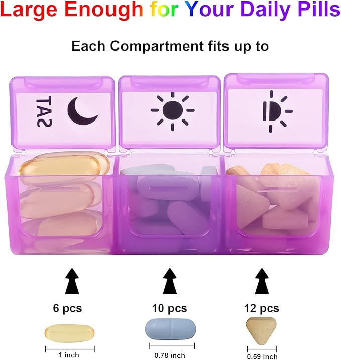 Weekly Pill Boxes and Organizer Travel Pill Case 7 Day 3 Times A Day Large Compartments Medication Reminder Daily Pill Container for Fish Oil Vitamins Capsules and Supplements, Gray