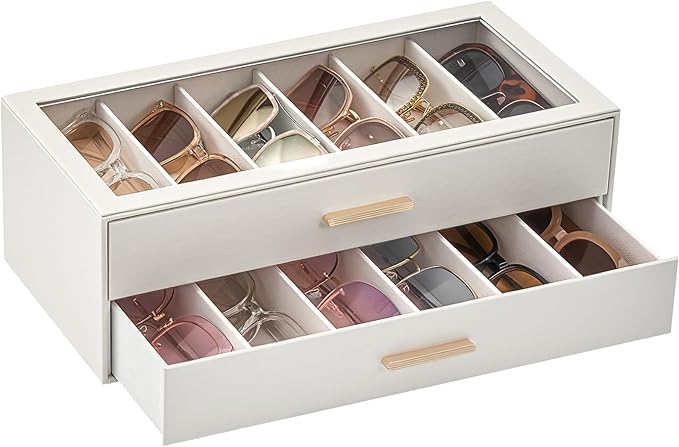 Lolalet Sunglasses Storage Box for Women, Eyewear Eye Glass Organizer with Clear Top Display Holder Case
