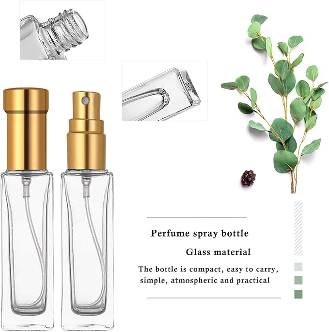 6PCS 30ml Perfume Spray Bottle, Mini Portable Travel Glass Square Spray Bottle,Small Fine Mist Spray Bottle, Refillable Glass Spray Bottle, Sample Spray Bottle (Gold, 30ml)