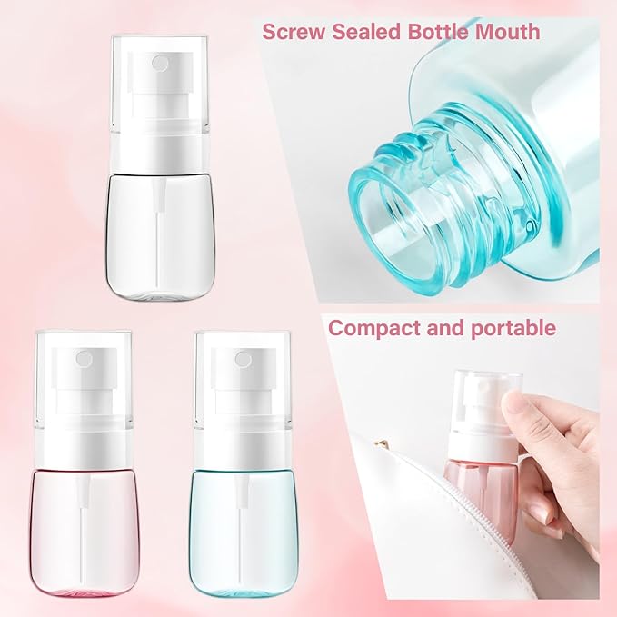 60 Pack 1oz (30ml) Travel Spray Bottles, TSA Approved Leakproof Fine Mist PETG Plastic Sprayer, Mini Refillable Empty Small Bottles Bulk for Skincare, Perfume, Essential Oils & Cleaning