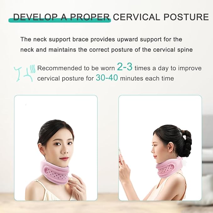 Neck Brace for Neck Support and Pain Relief, Silicone Foam Cervical Collar Wrap Keep Vertebrae Stable for Relief of Cervical Spine Pressure (Pink)