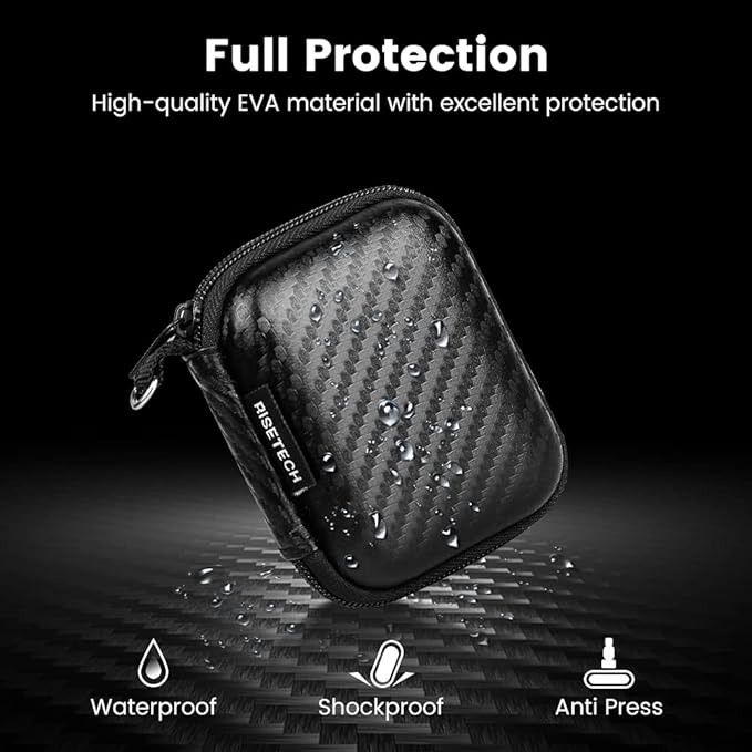 Earbud Case Holder Earphone Case Hard EVA Headphone Storage Bag Small Zipper Pouch Compatible with Wired Earbuds, JBL Vibe Beam, Tune 230NC TWS, TAGRY X08, Btootos A90 Pro, in Ear Monitor -with Clip