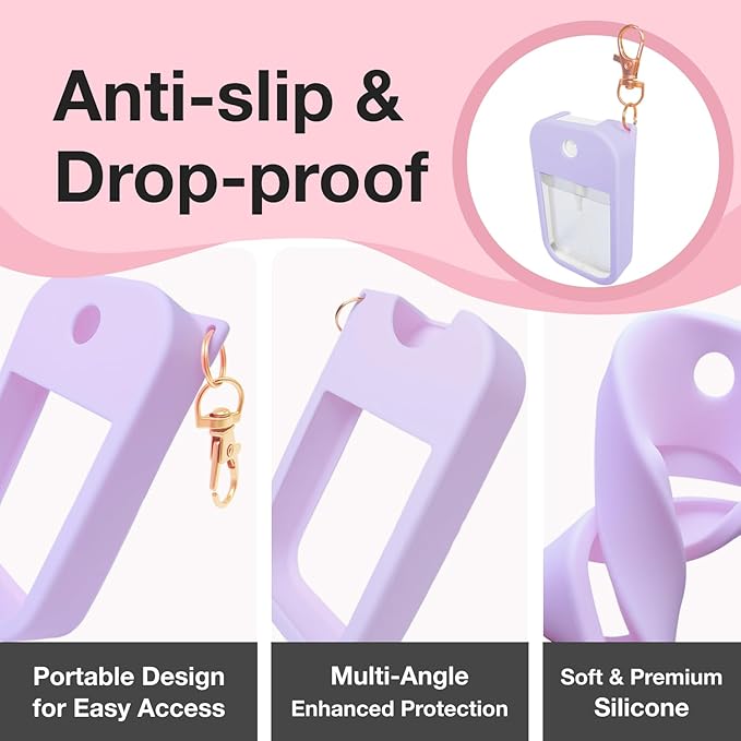 5 PCS Soft Silicone Case for Touchland Power Mist (1FL. OZ./30 mL), Protective and Stylish Case with Keychain Compatible with Touchland Hand Sanitizer Spray (Black/White/Purple/Pink/Orange)