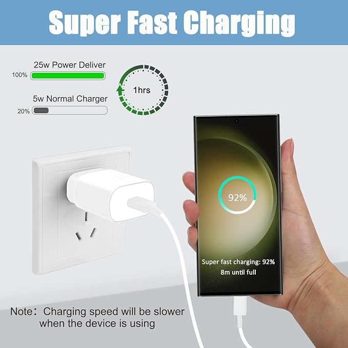 Type C Charger,25W USB C Fast Charger Super Fast Charging Block &12Ft Android Phone Charger Cable Cord for Samsung Galaxy S26/S25/S24/S24 Ultra/S24+/S23/S23 Ultra/S23+/S22/S22 Ultra/S22+/S21/S20