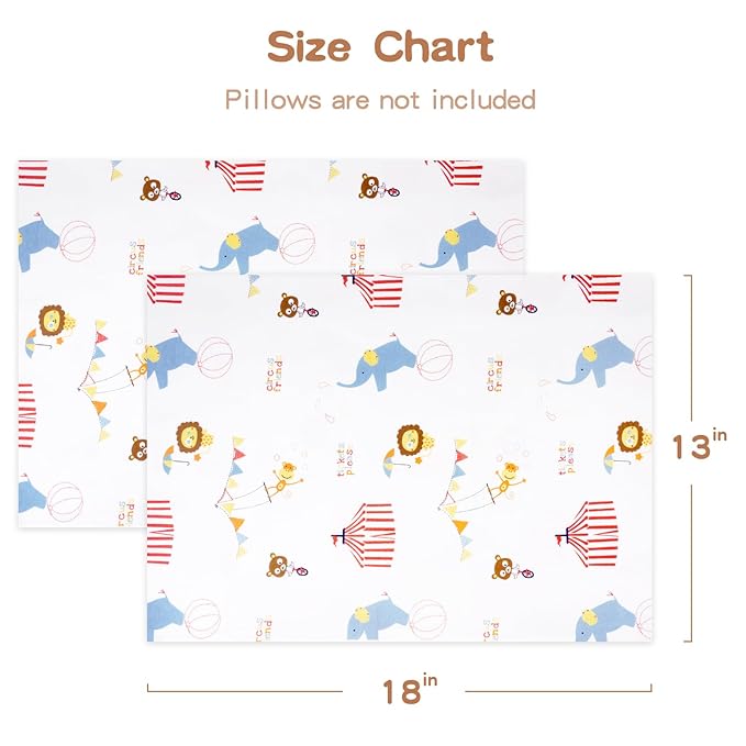 Zenssia Organic Cotton Toddler Pillowcases Pack of 2, 13x18 Inches Travel Pillowcase with Envelope Closure, Soft & Breathable Baby Pillow Case Cover, Circus
