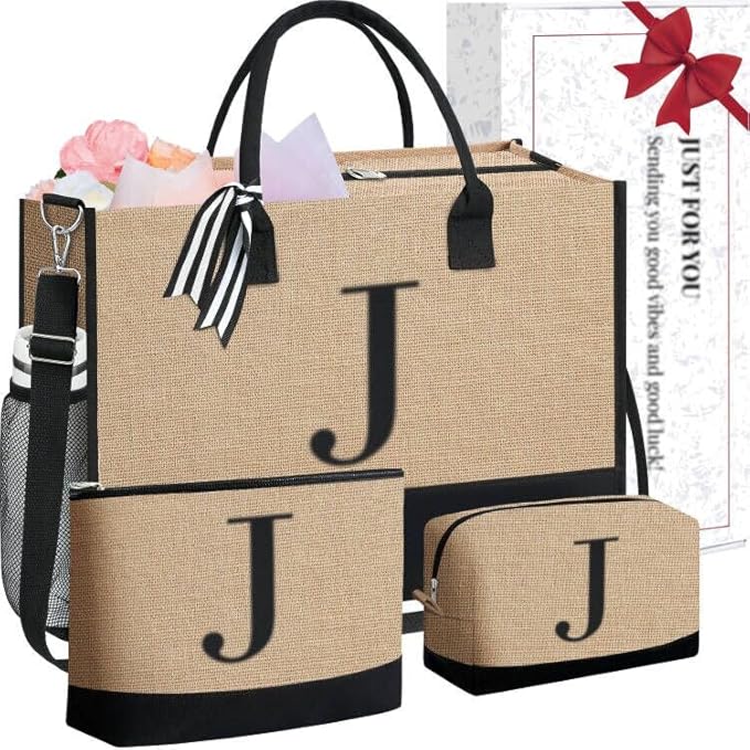 BAGAIL Initial Tote Bag, Personalized Birthday Gifts for Women, Teacher, Friends, Mom, Wedding, Monogrammed Beach Bag