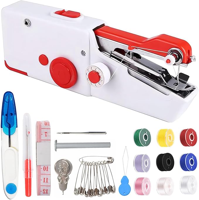 Handheld Sewing Machine for Beginners, Mini Sewing Machine for Quick Stitching with Sewing Kits Suitable for Home,Travel,DIY(Red)