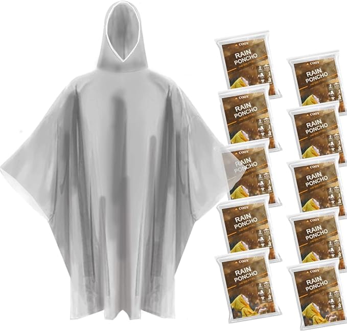Rain Ponchos for Adults, （10 Pack）with Hood Emergency Rain Ponchos Family Pack,Fit Men and Women, Perfect for Disneyland,Clear