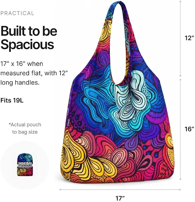 Nanobag Ultralight Foldable Tote for Women & Men, Reusable Grocery & Travel Bag, Packable Collapsible Compact Market Essential (Standard Sketch)