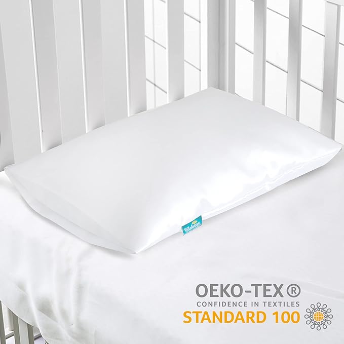 Satin 2 Pack Kids Toddler Pillowcase for Children Toddler Pillows 13"x 18" or 14"x19", Envelope Travel Toddler Pillow Cover Case, White