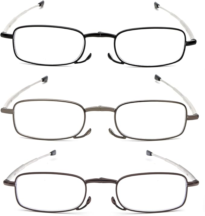 2 Pack Folding Reading Glasses Stainless Steel Mini Anti-Blue Light Blocking Reader for Men Women