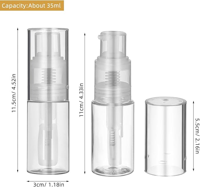 jojofuny Powder Spray Bottle for Travel - 35ML Leak-Proof Locking Nozzle Fine Mist Dispenser, Portable Clear Refillable Container for Baby Powder, Dry Shampoo and Glitter