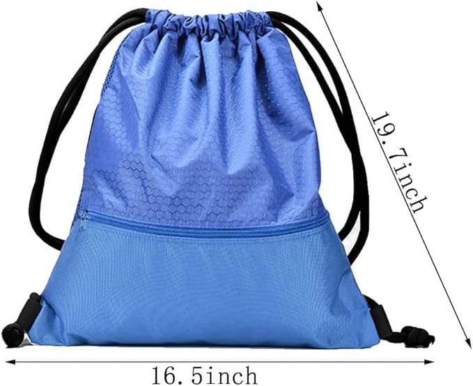 Drawstring Backpack Bag, Waterproof Draw String Back Sack with Zip Pocket, Gym Drawstring Bags Swim Bag for Men Women
