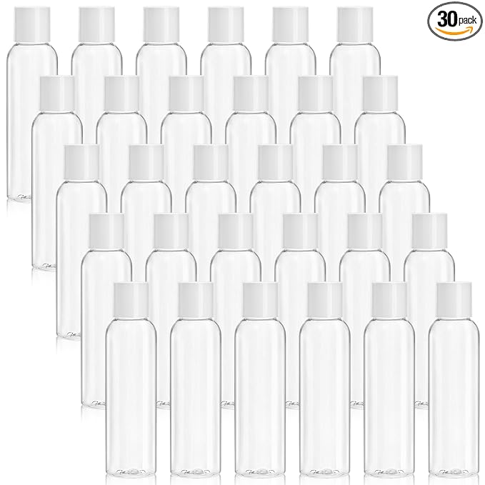 Bekith 30 Pack 4oz Travel Bottles for Toiletries, Empty Small Plastic Squeeze Bottles with Disc Top Flip Cap, Clear Refillable Travel Size Containers For Shampoo, Lotions, Liquid Body Soap, Creams