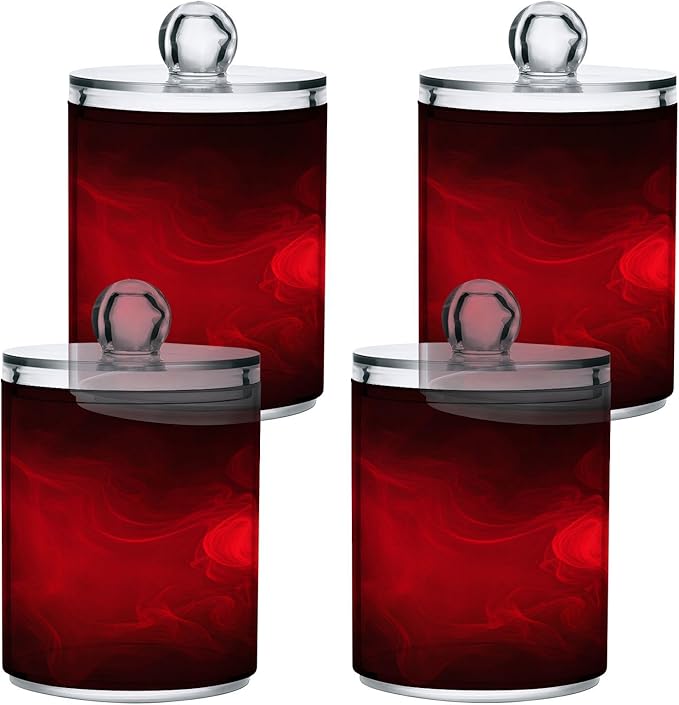 Gredecor 2 Pack Qtip Holder Clear Red Apothecary Jars with Lids Plastic Acrylic Bathroom Jars Vanity Countertop Canister Storage Organizer for Cotton Ball,Swabs,Pads,Floss