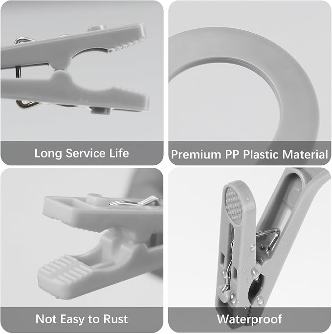 Andiker 4pcs Laundry Hooks with Clips, 5.2" Super Strong Clamping Plastic Single Clip Hangers Portable Travel Hangers with Clips to Hang Socks Towels Boots and Dry Wet Clothes (Grey)