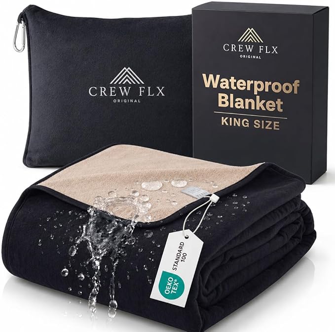 Waterproof Blanket for Bed Intimacy (82"x 82" King Size) Reversible Plush Fleece, Love Blanket, Moisture Absorbent TPU Layer Stain Proof Couch Bed Mattress Water Proof Cover Beige/Black