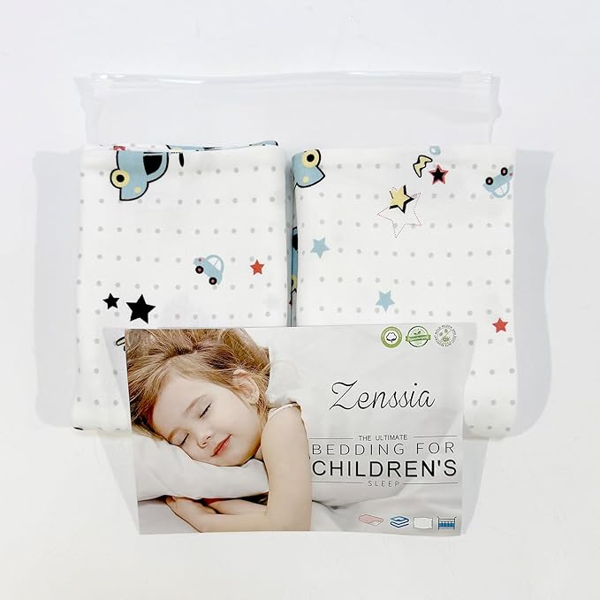 Zenssia Organic Cotton Toddler Pillowcases Pack of 2, 13x18 Inches Travel Pillowcase with Envelope Closure, Soft & Breathable Baby Pillow Case Cover, Car